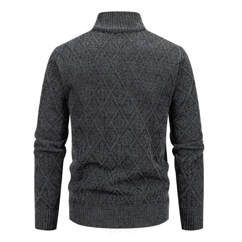 2024 Fall Winter Men Fleece-lined Thick Stand Collar Sweater Cardigan for men
