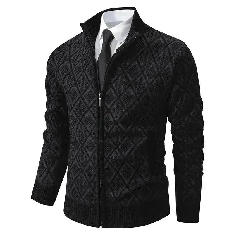 2024 Fall Winter Men Fleece-lined Thick Stand Collar Sweater Cardigan for men