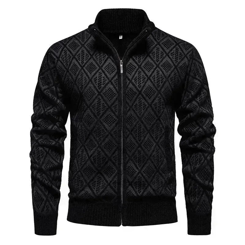 2024 Fall Winter Men Fleece-lined Thick Stand Collar Sweater Cardigan for men