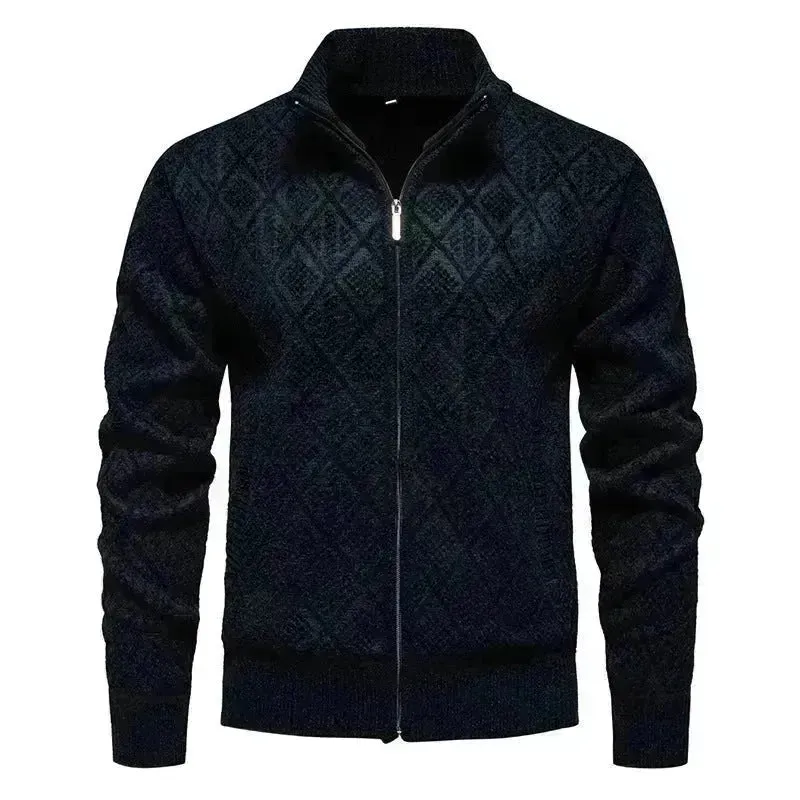 2024 Fall Winter Men Fleece-lined Thick Stand Collar Sweater Cardigan for men