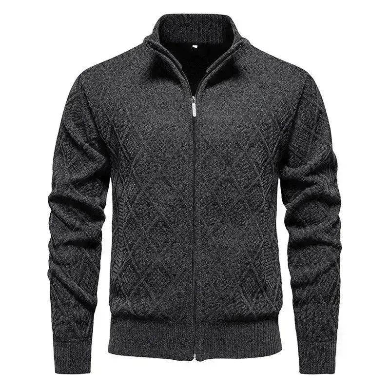 2024 Fall Winter Men Fleece-lined Thick Stand Collar Sweater Cardigan for men