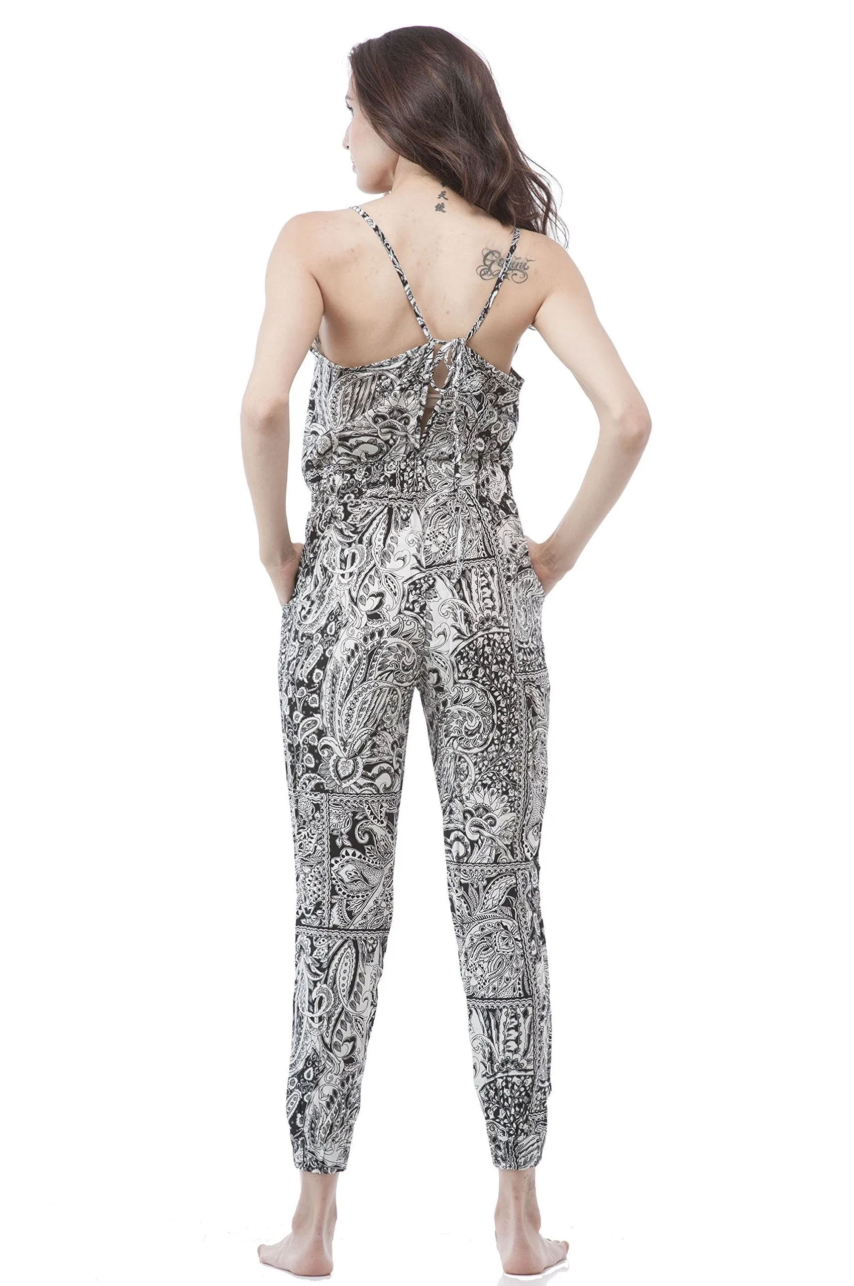 Adjustable Spaghetti Strap Halter Neck Printed Floral Jumpsuit