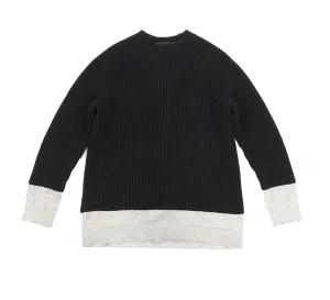Alexander Wang Black Chunky Knit Sweater with Grey Inset - S