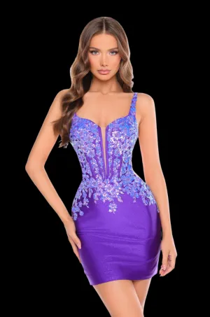 Amarra 88073 Size 6 purple Short Sequin Homecoming Dress Shimmer Corset Cocktail Dress Sheer Cut out