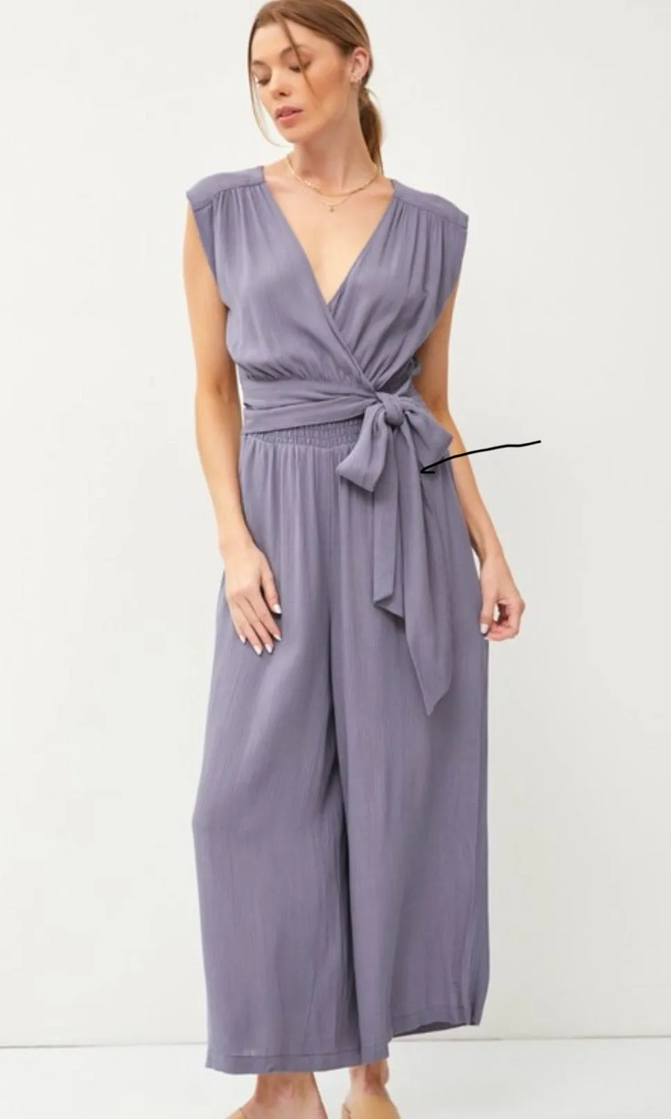 Ansha Indigo Blue Wrap Crossover Smocked Side Pocket Romper Jumpsuit