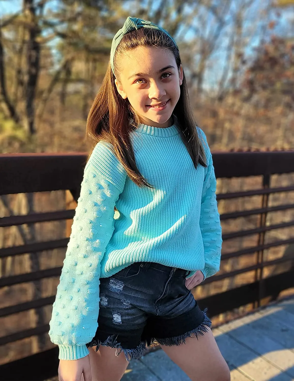 Arshiner Girls Crewneck Sweaters Chunky Lantern Sleeve Knit Jumper