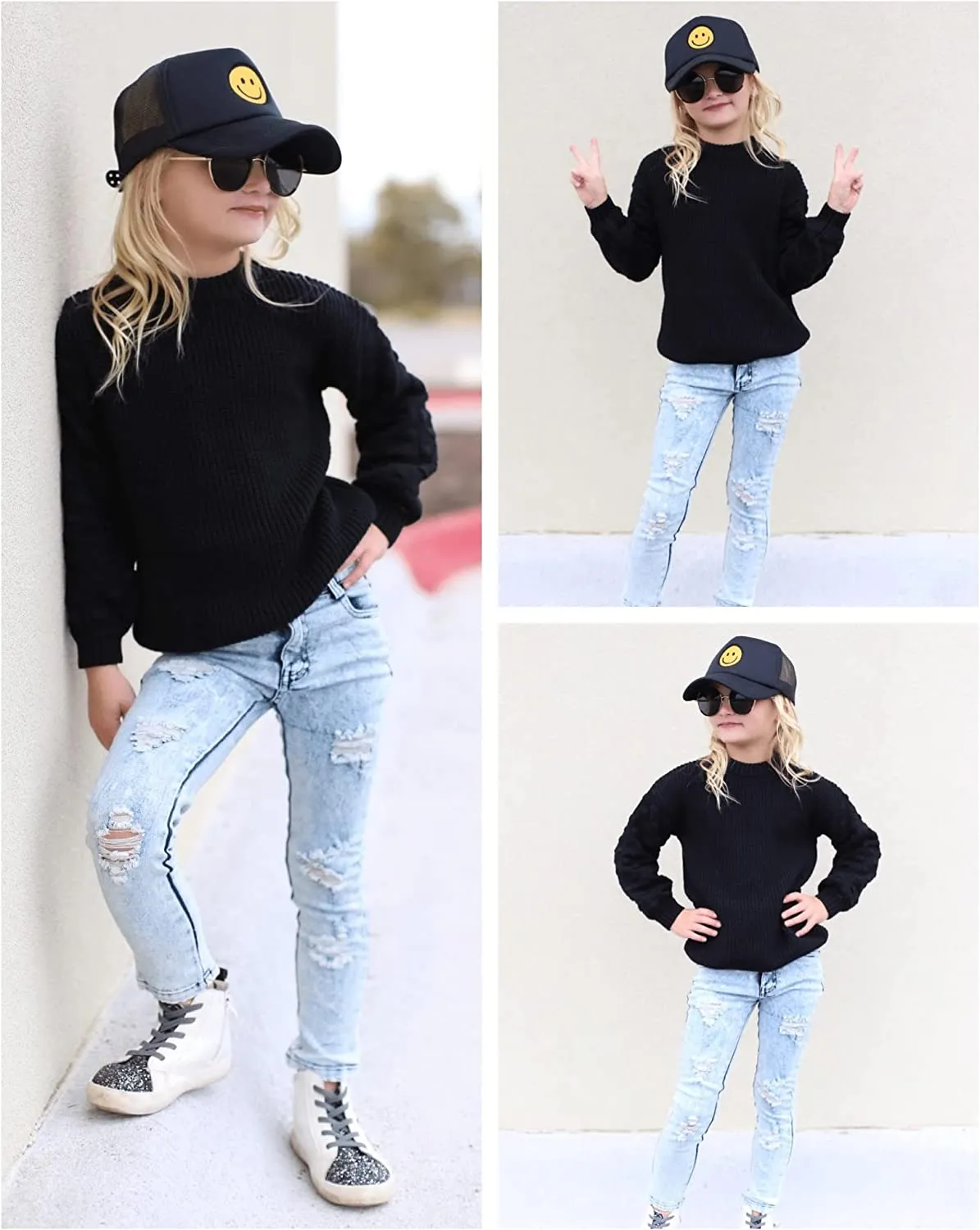 Arshiner Girls Crewneck Sweaters Chunky Lantern Sleeve Knit Jumper