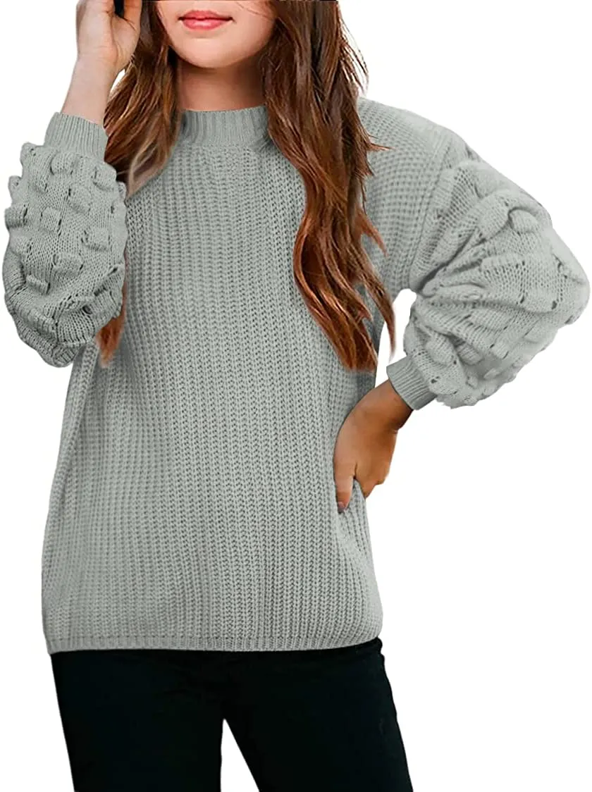 Arshiner Girls Crewneck Sweaters Chunky Lantern Sleeve Knit Jumper