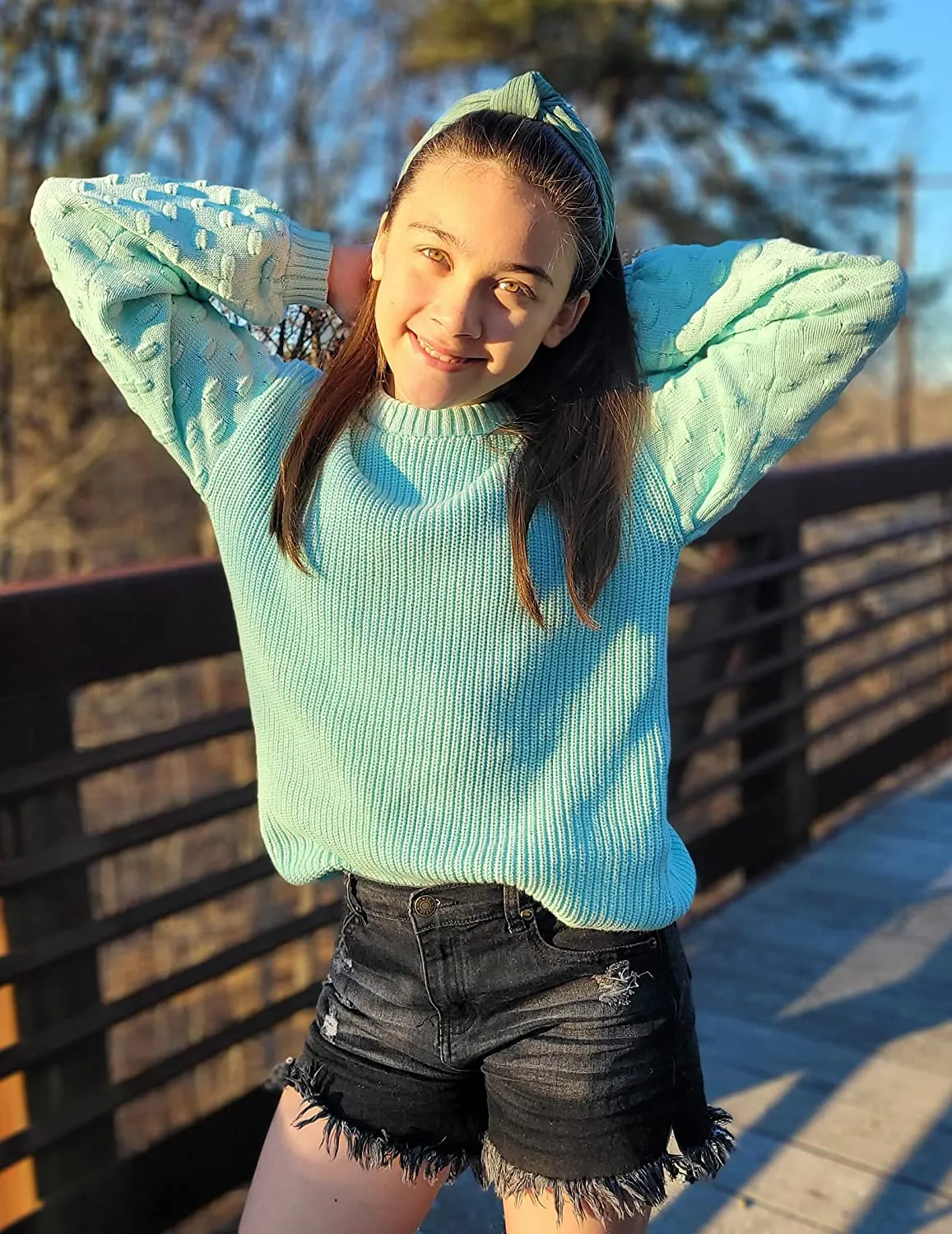 Arshiner Girls Crewneck Sweaters Chunky Lantern Sleeve Knit Jumper