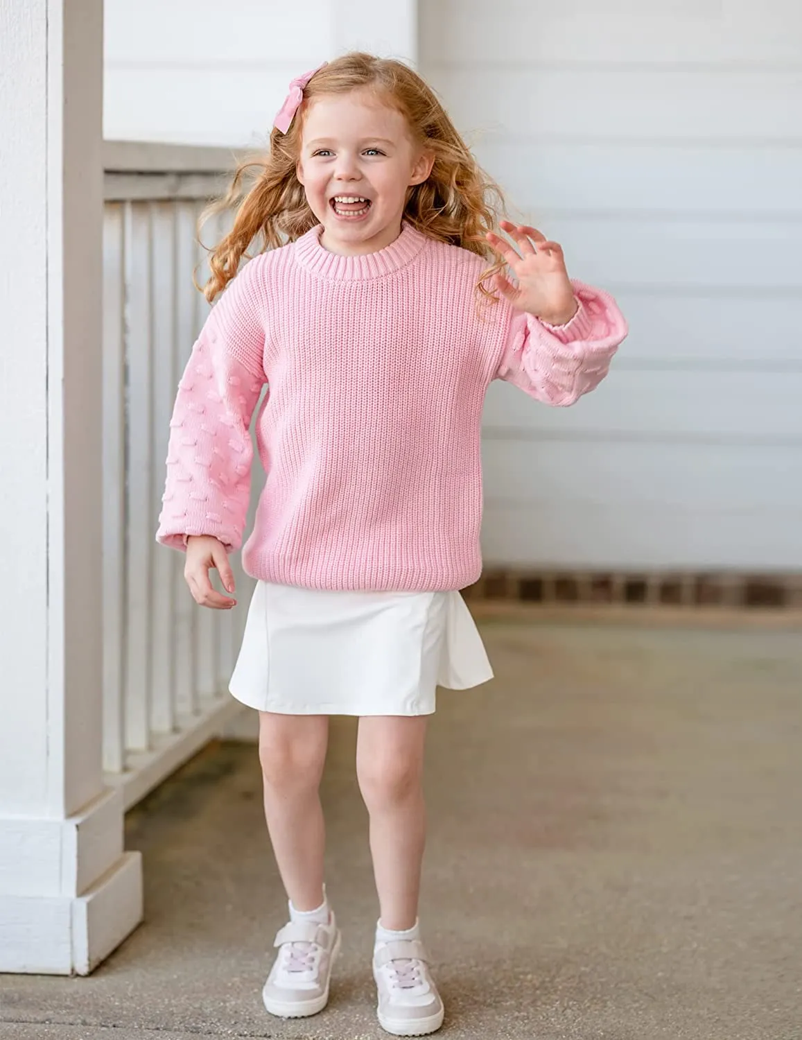 Arshiner Girls Crewneck Sweaters Chunky Lantern Sleeve Knit Jumper