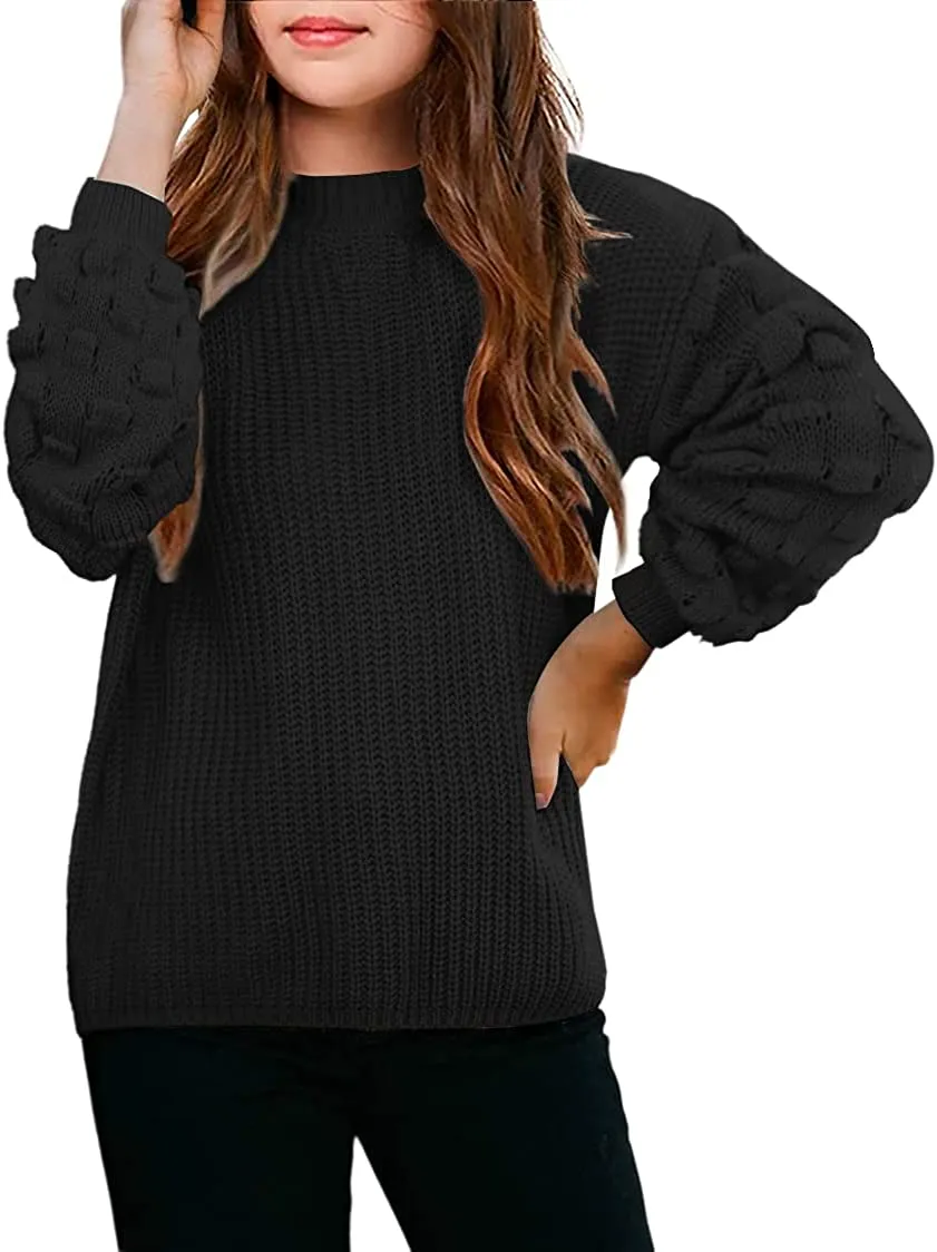 Arshiner Girls Crewneck Sweaters Chunky Lantern Sleeve Knit Jumper