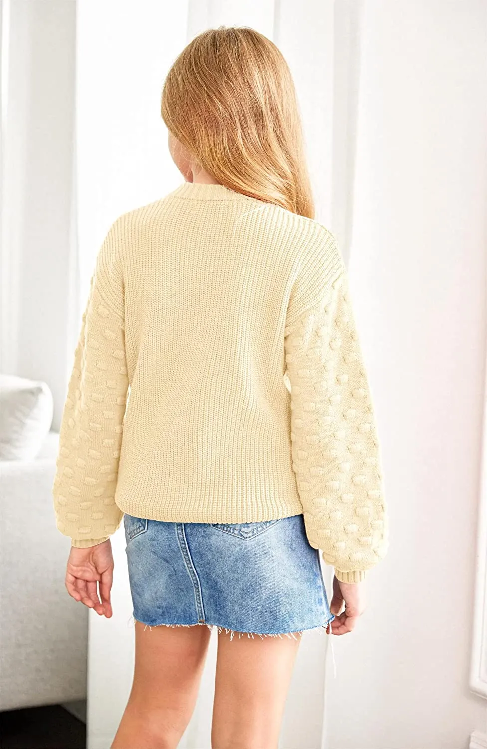 Arshiner Girls Crewneck Sweaters Chunky Lantern Sleeve Knit Jumper