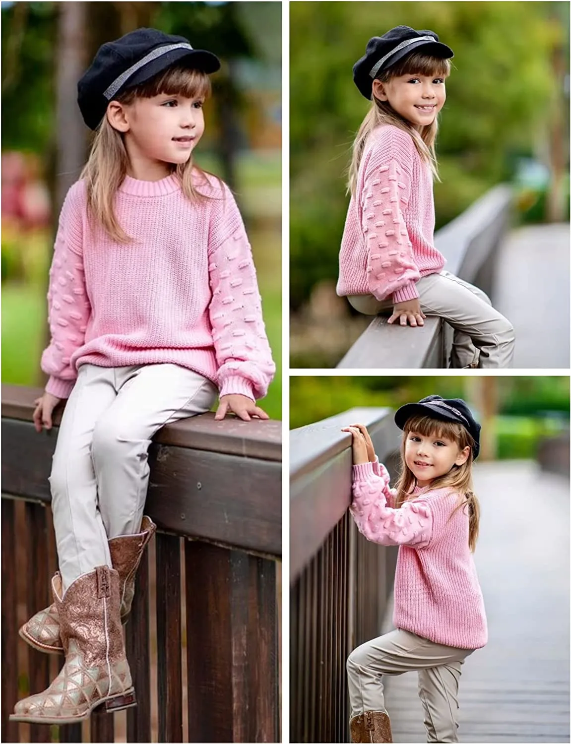 Arshiner Girls Crewneck Sweaters Chunky Lantern Sleeve Knit Jumper