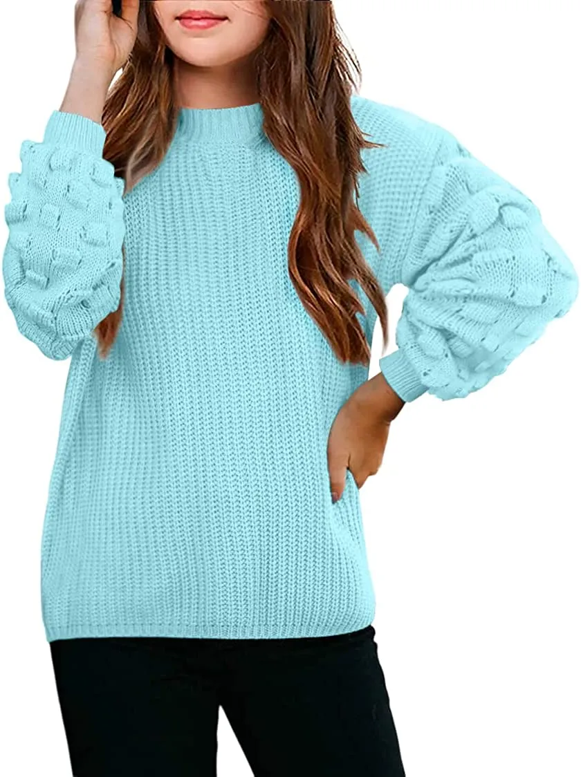 Arshiner Girls Crewneck Sweaters Chunky Lantern Sleeve Knit Jumper