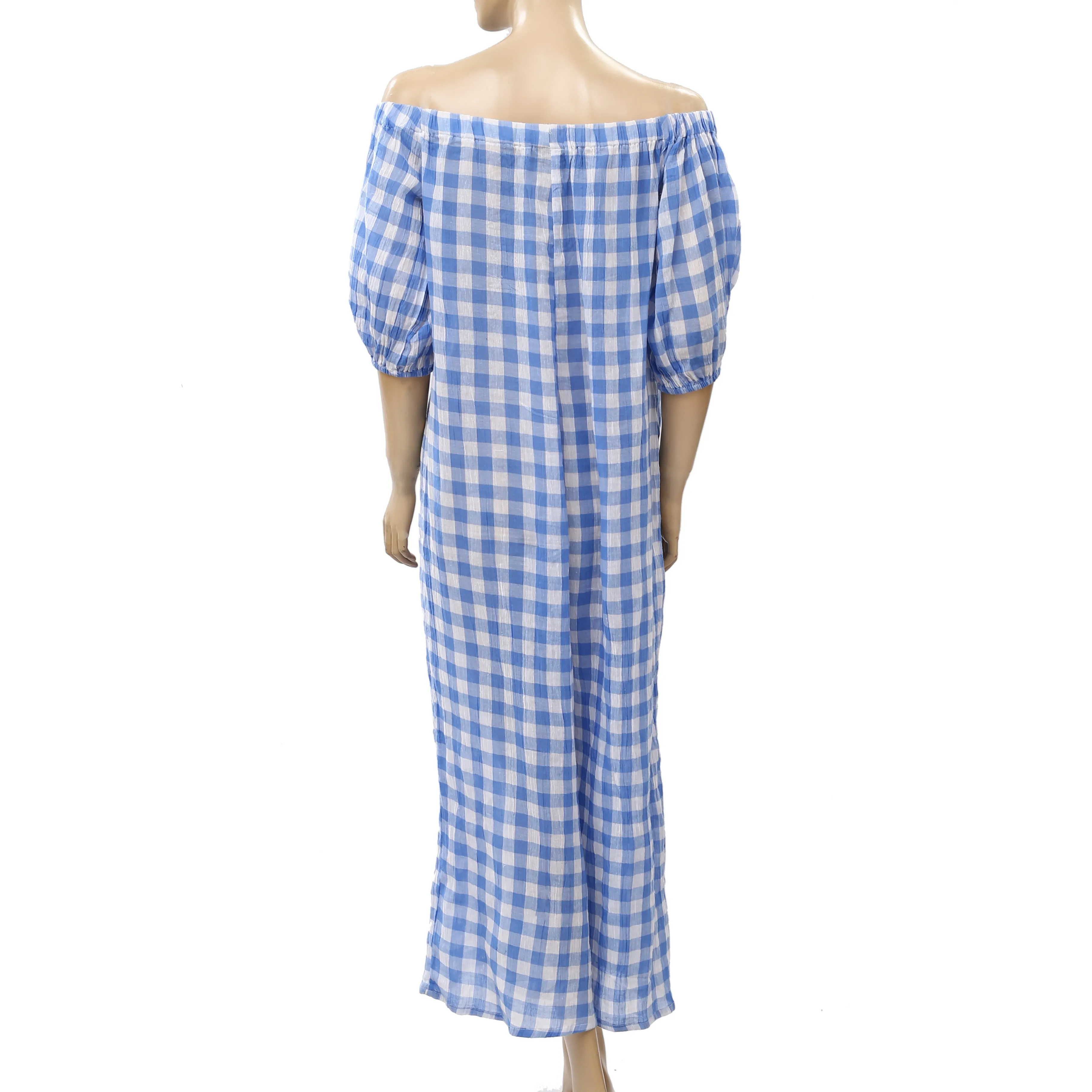 Asos Design Maternity Off Shoulder Wide Leg Plaid Cotton Jumpsuit