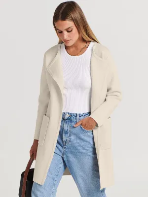 Beige Women's Jacket Coat Open Front Knit Long Coatigan Sweater Fall Outerwear - Anrabess