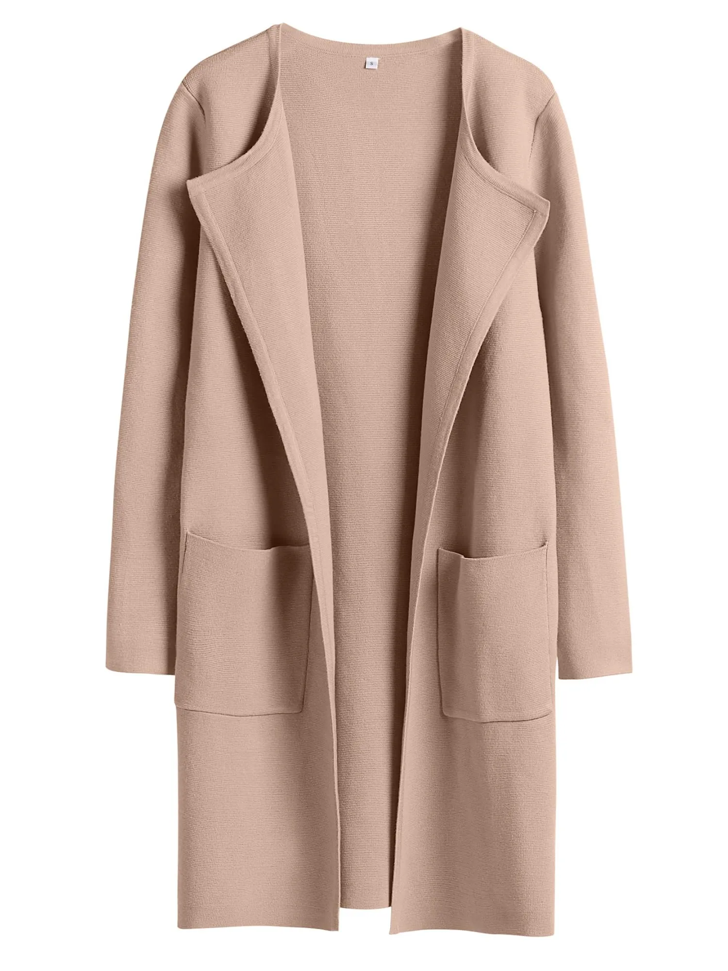 Beige Women's Jacket Coat Open Front Knit Long Coatigan Sweater Fall Outerwear - Anrabess