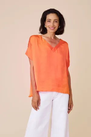 Bianca Short Sleeve Top Orange with V Neck