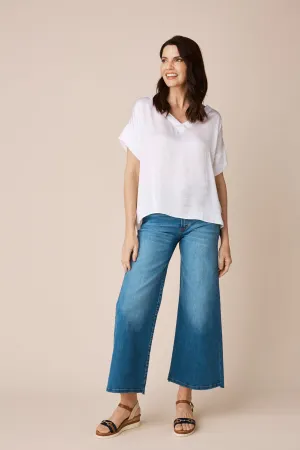 Bianca Short Sleeve Top White with V Neck