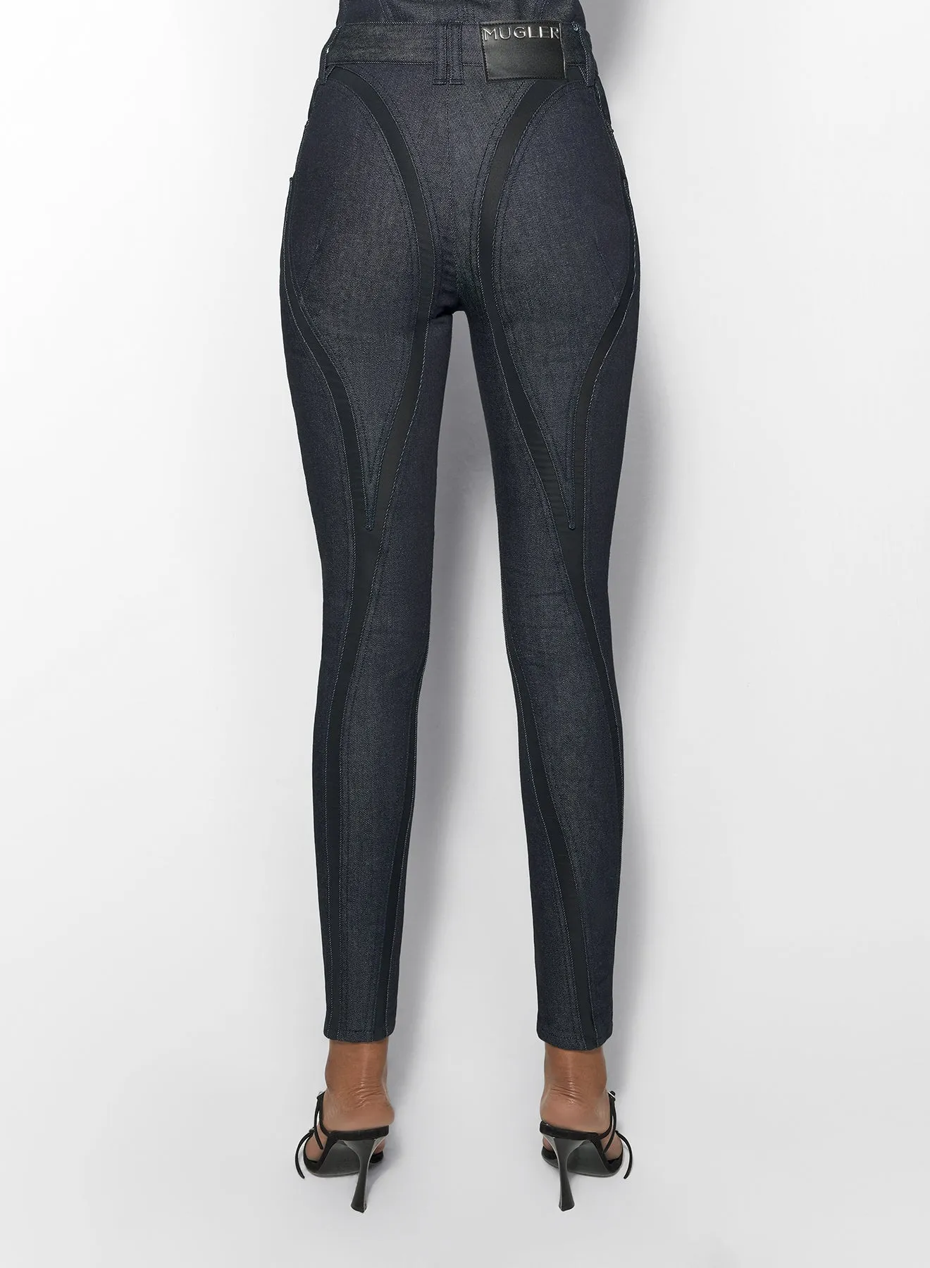 black mesh raw denim skinny jeans