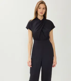Black Twist Front Wide Leg Jumpsuit
