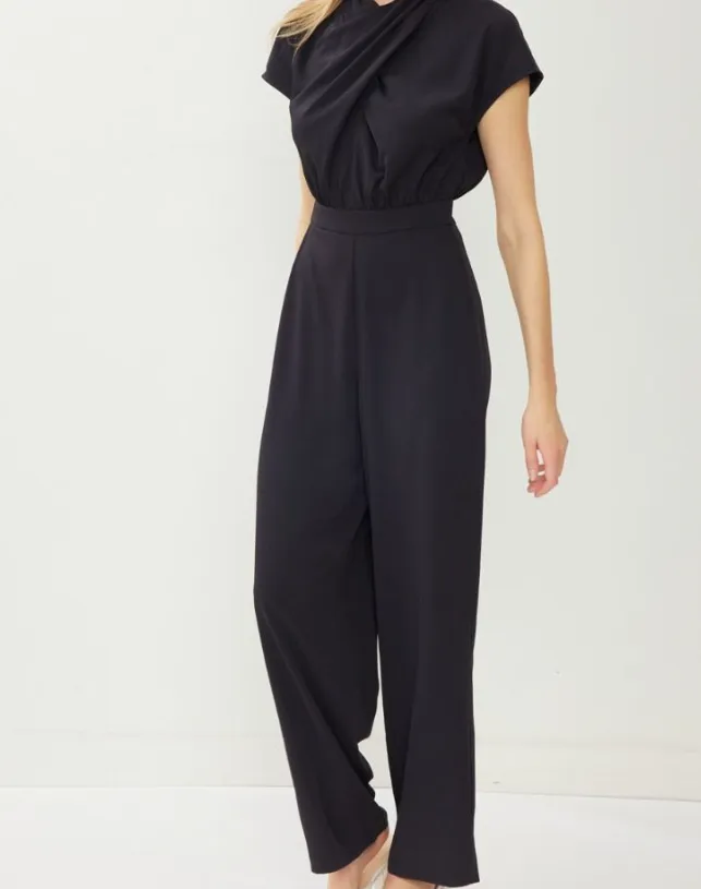 Black Twist Front Wide Leg Jumpsuit