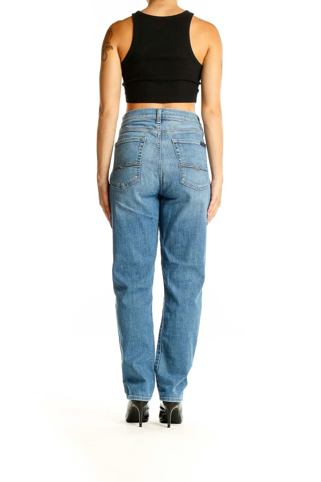 Blue High-Waisted Straight Leg Jeans