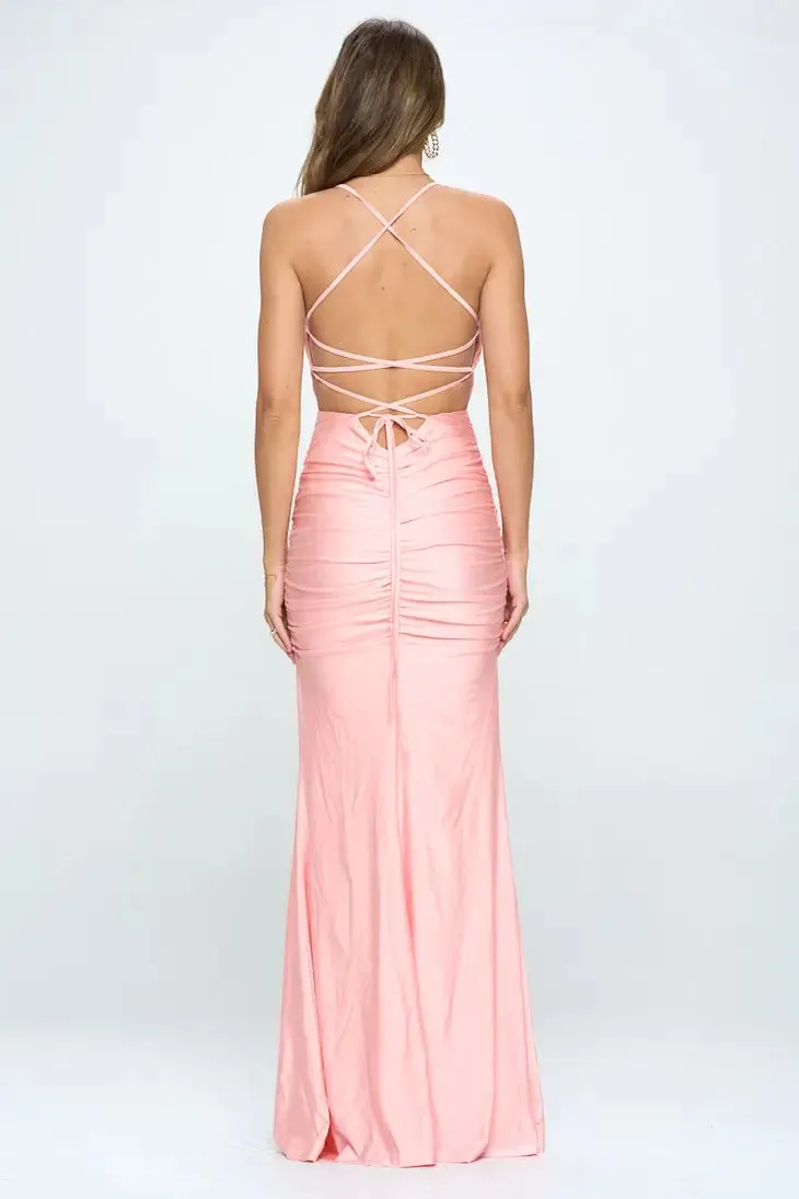 Blush Open Back Ruched Detailing Dress