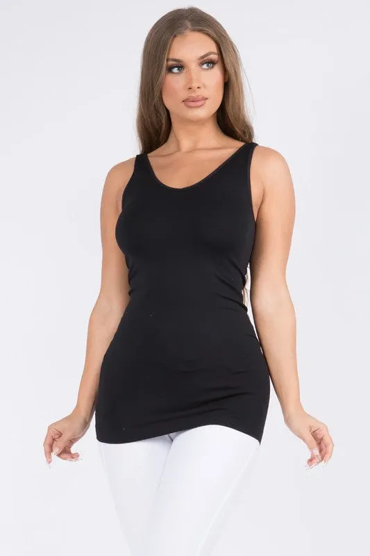 Cathy Basic Reversible Seamless Tank ~ Black [REG & PLUS]
