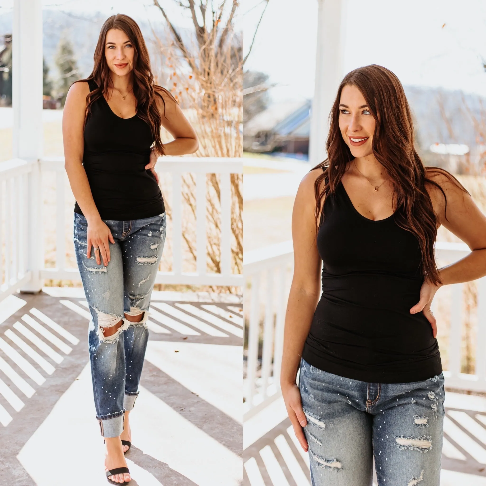 Cathy Basic Reversible Seamless Tank ~ Black [REG & PLUS]