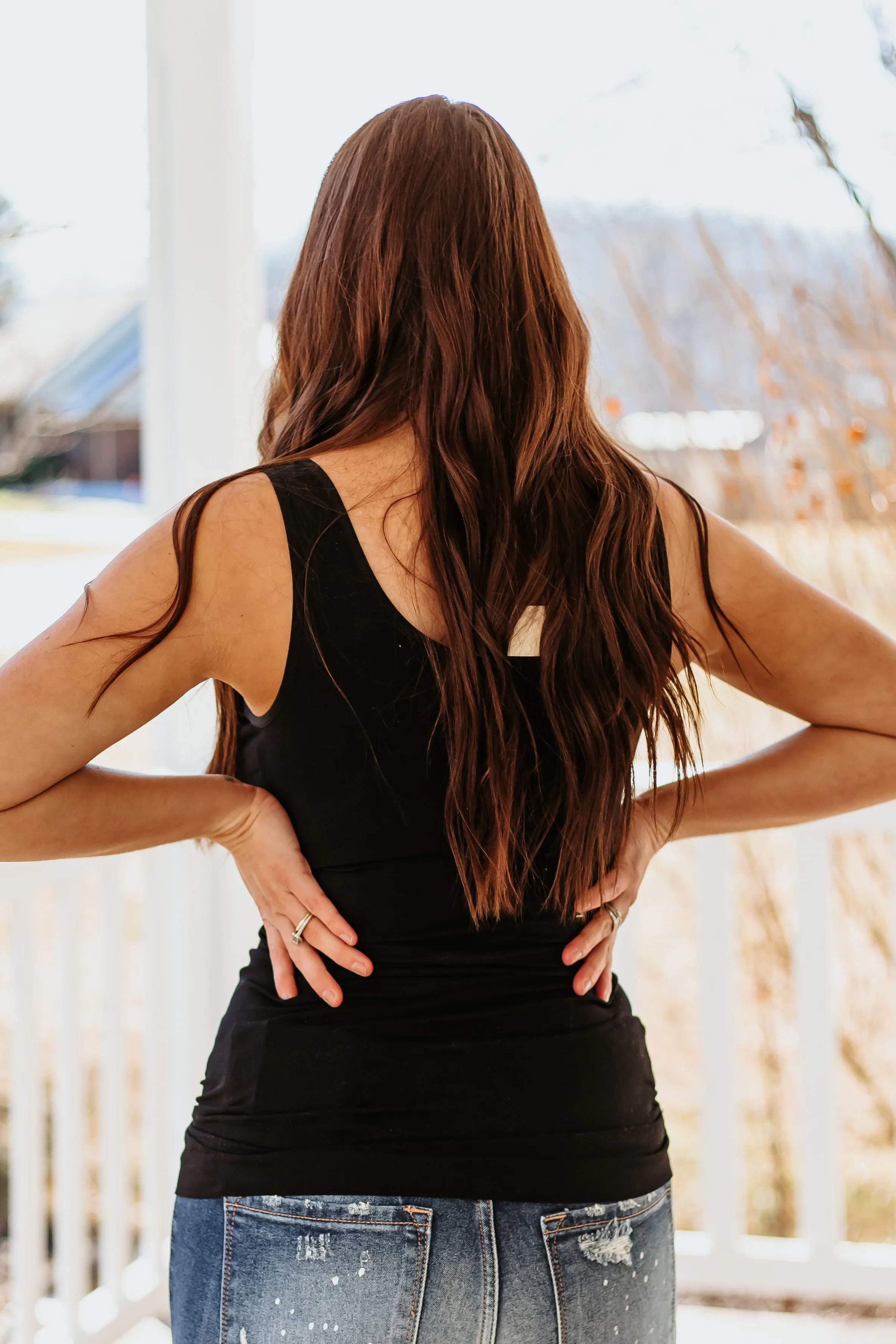 Cathy Basic Reversible Seamless Tank ~ Black [REG & PLUS]
