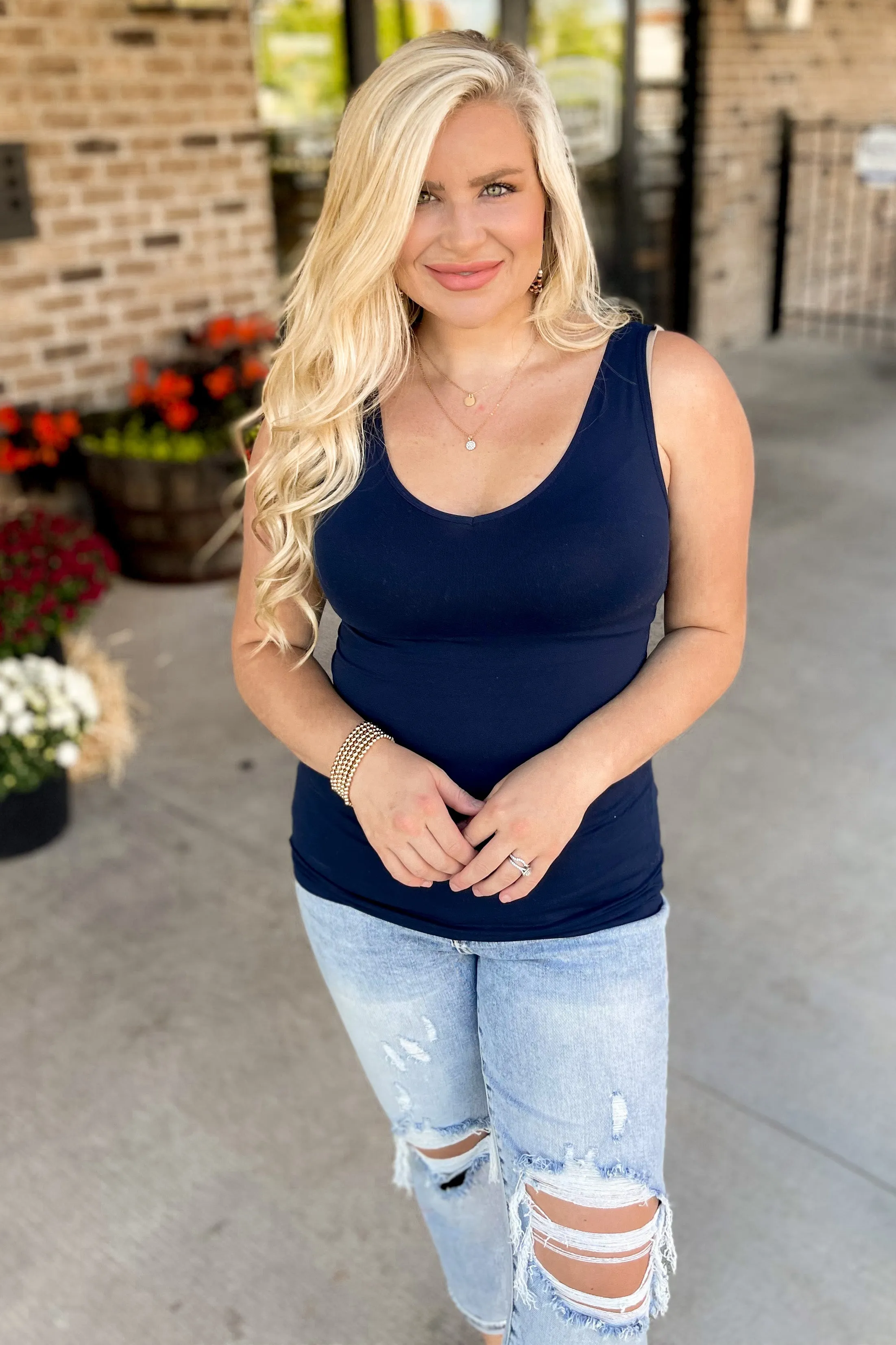 Cathy Basic Reversible Seamless Tank ~ Navy