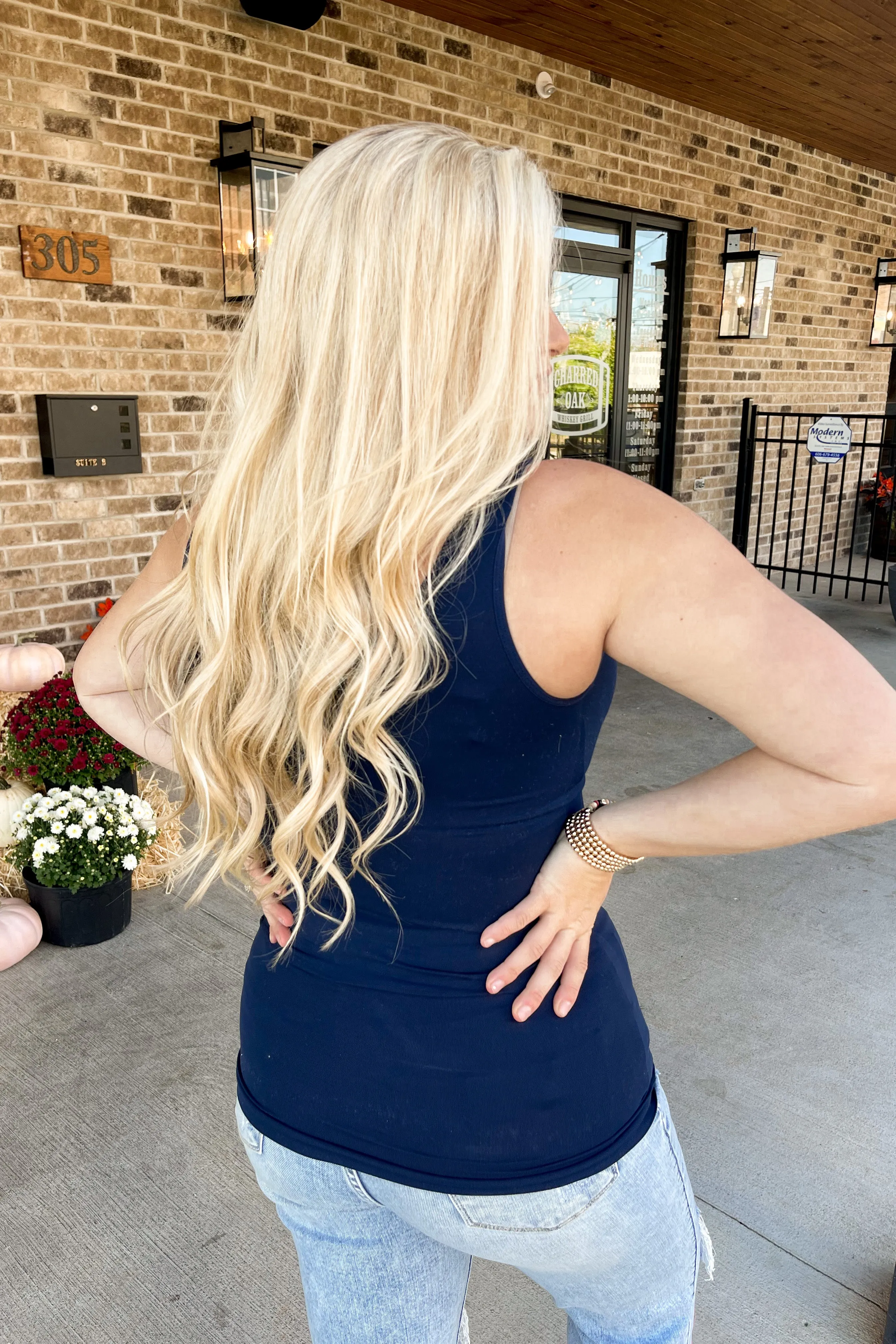 Cathy Basic Reversible Seamless Tank ~ Navy