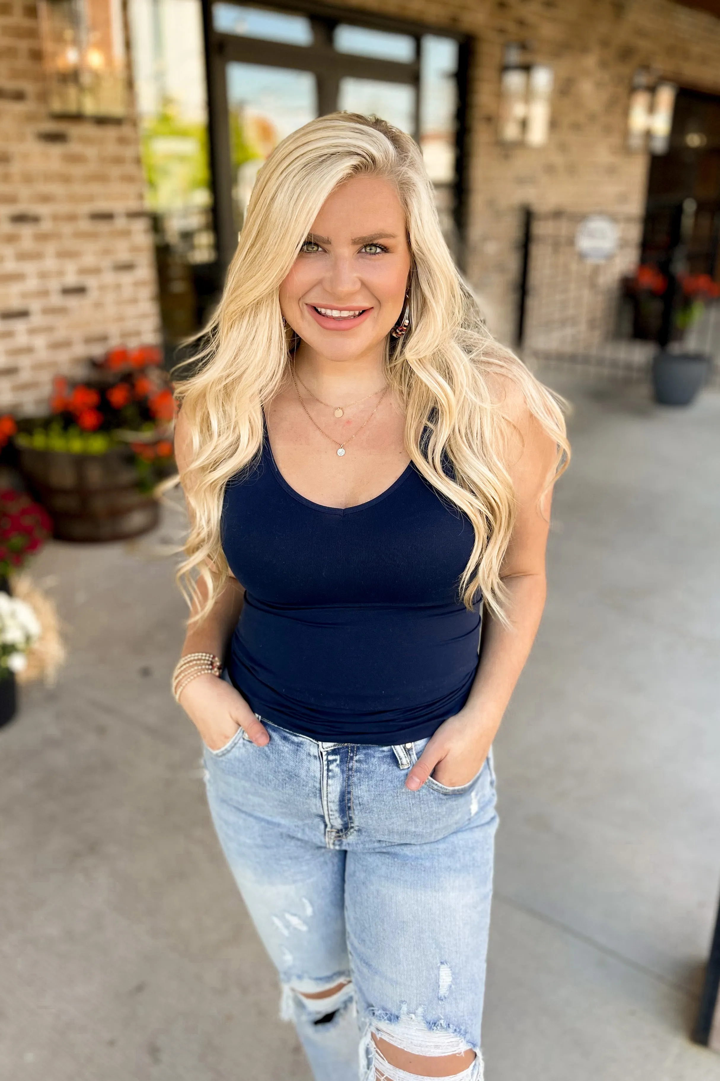 Cathy Basic Reversible Seamless Tank ~ Navy