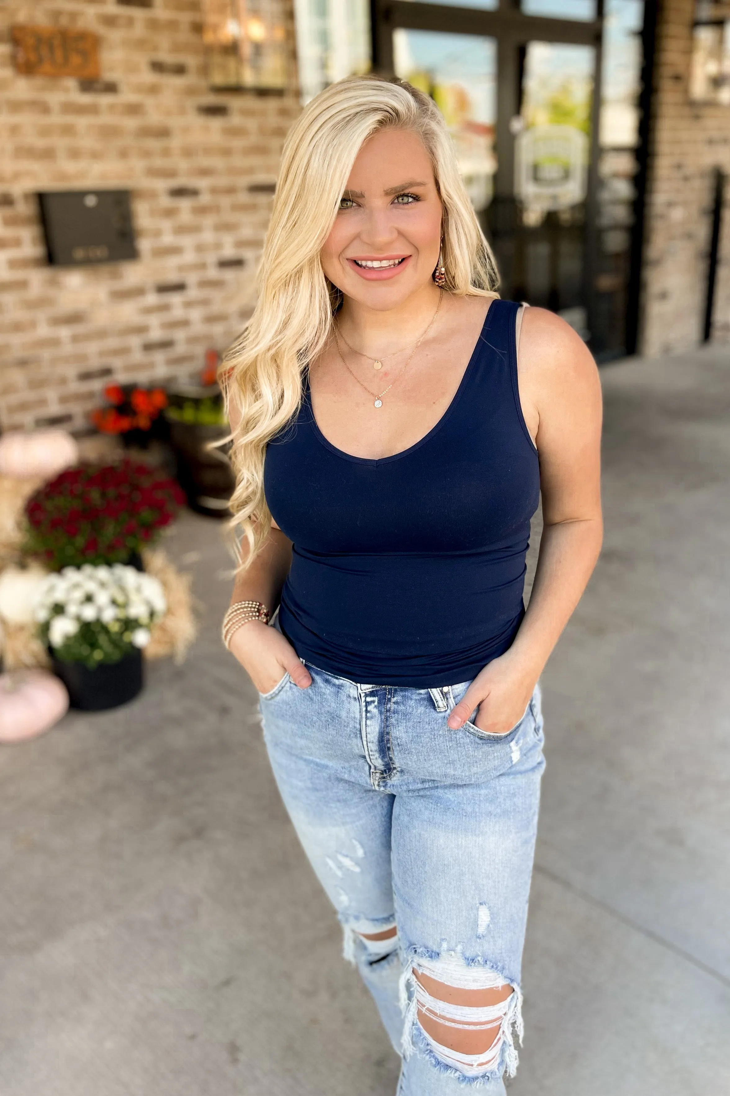 Cathy Basic Reversible Seamless Tank ~ Navy