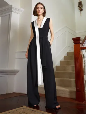 Color-block High Waist Pocket Stitch Jumpsuit