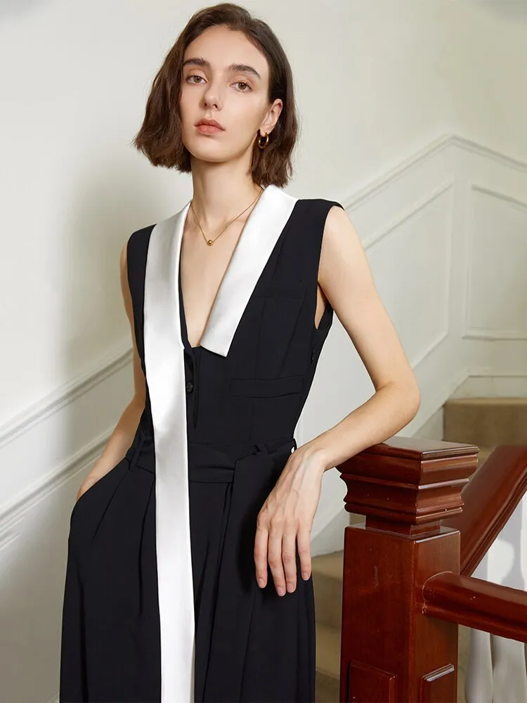 Color-block High Waist Pocket Stitch Jumpsuit