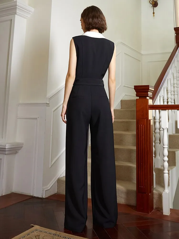 Color-block High Waist Pocket Stitch Jumpsuit