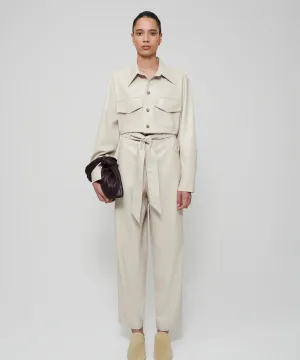 Creme Leather Jumpsuit for Women