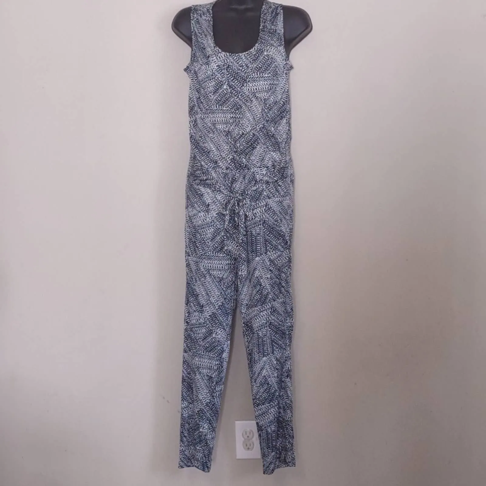 DKNY Printed  Faux Wrap Jumpsuit Ink Ivory