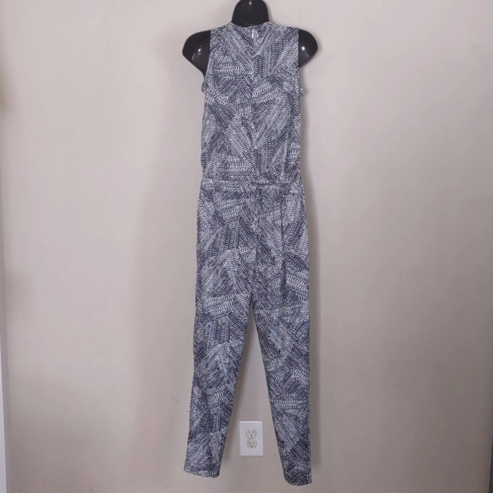DKNY Printed  Faux Wrap Jumpsuit Ink Ivory