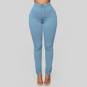 FashionSierra - Women Multicolor Solid Elastic Legging Trousers Jeans Casual Pants Vintage Streetwear Spring Blue Aesthetic Jeans