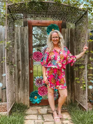 Floral Print Short Sleeve Ruffle Jumpsuit