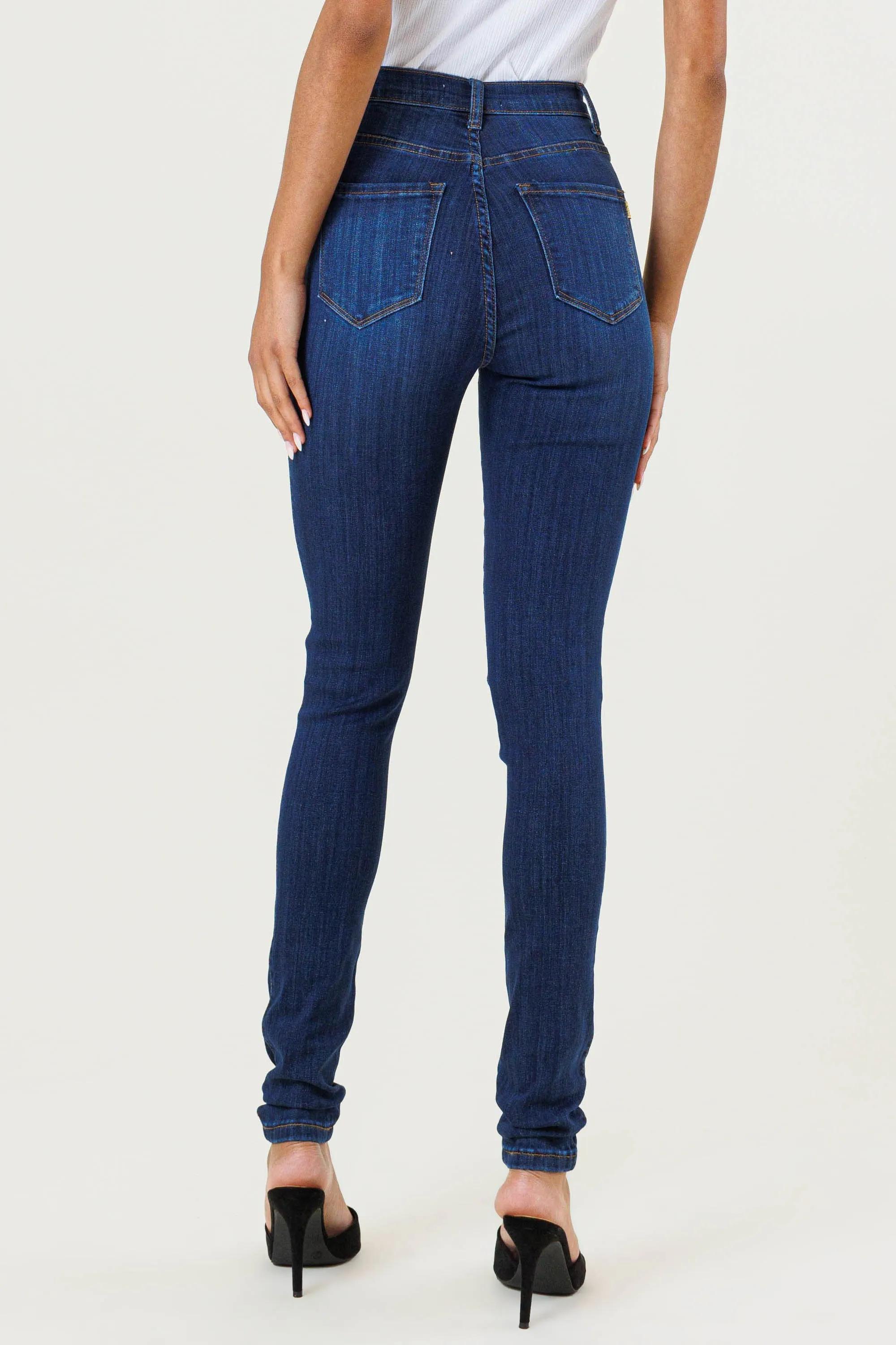 HIGH WAISTED SKINNY W DISTRESS DETAIL