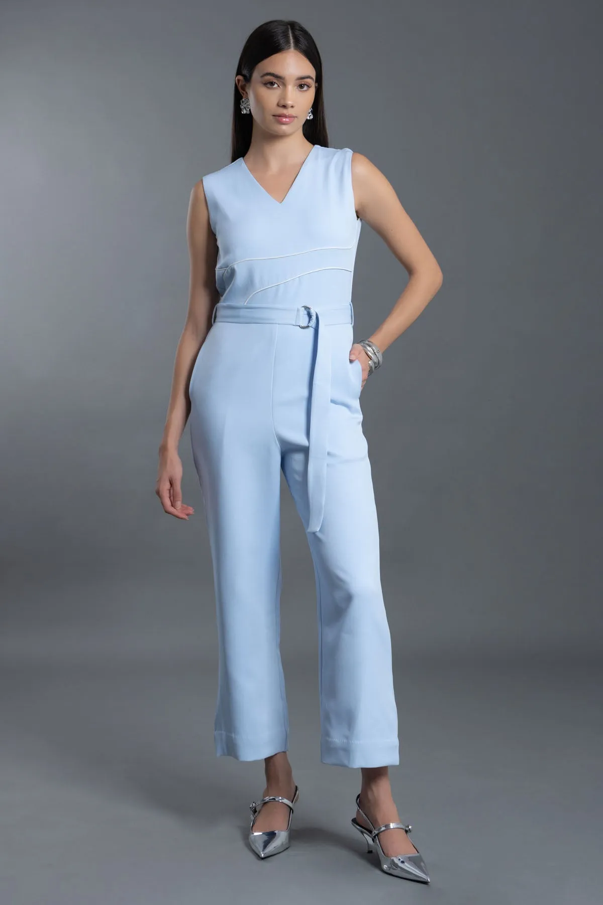 Ice Blue Sleeveless Jumpsuit