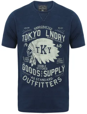 Indigo Sioux Motif Print T-Shirt In Dark Indigo - Tokyo Laundry