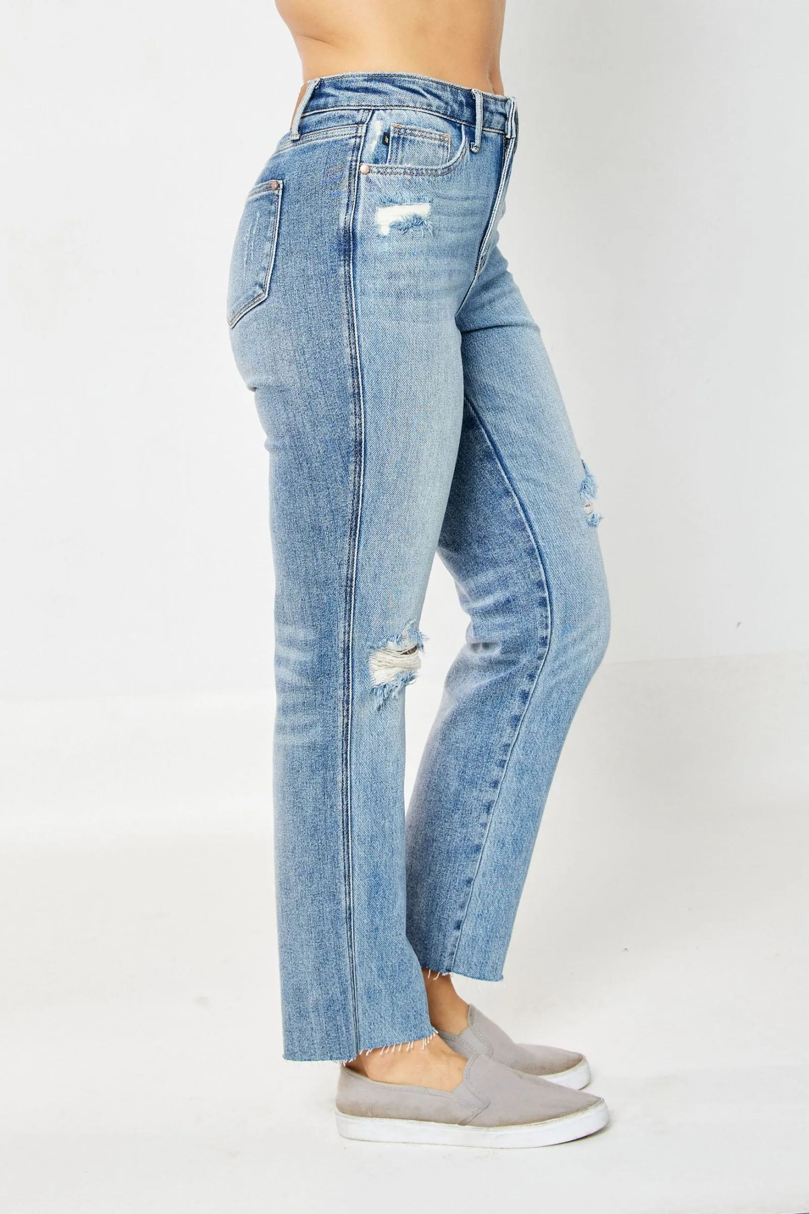Judy Blue High Waist Rigid Magic Destroy Straight Leg Jeans