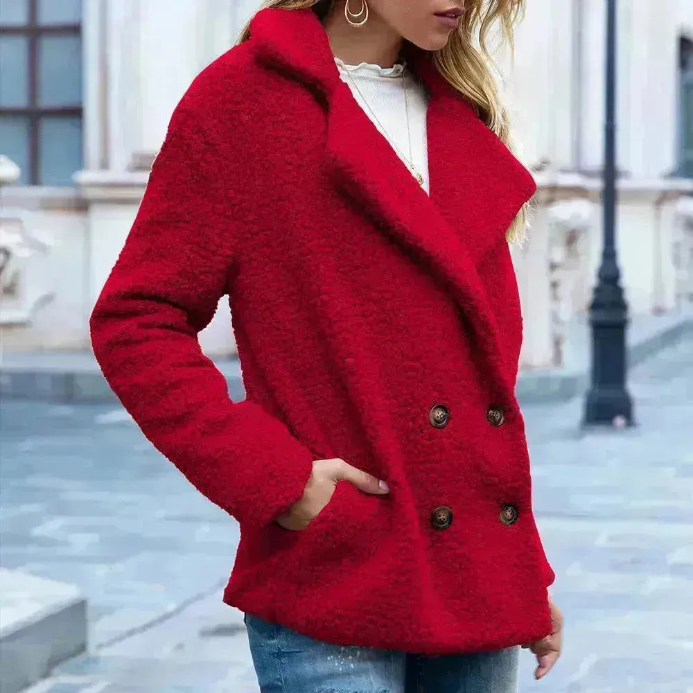 Lapel Winter Fleece Fluffy Jacket Cardigan Sweater for women