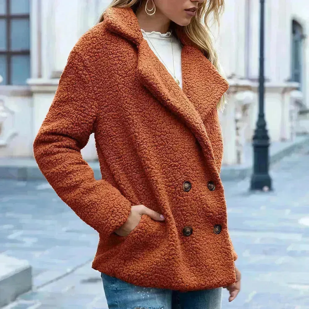 Lapel Winter Fleece Fluffy Jacket Cardigan Sweater for women