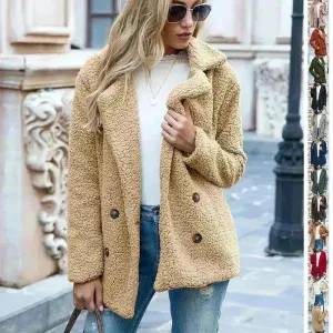 Lapel Winter Fleece Fluffy Jacket Cardigan Sweater for women
